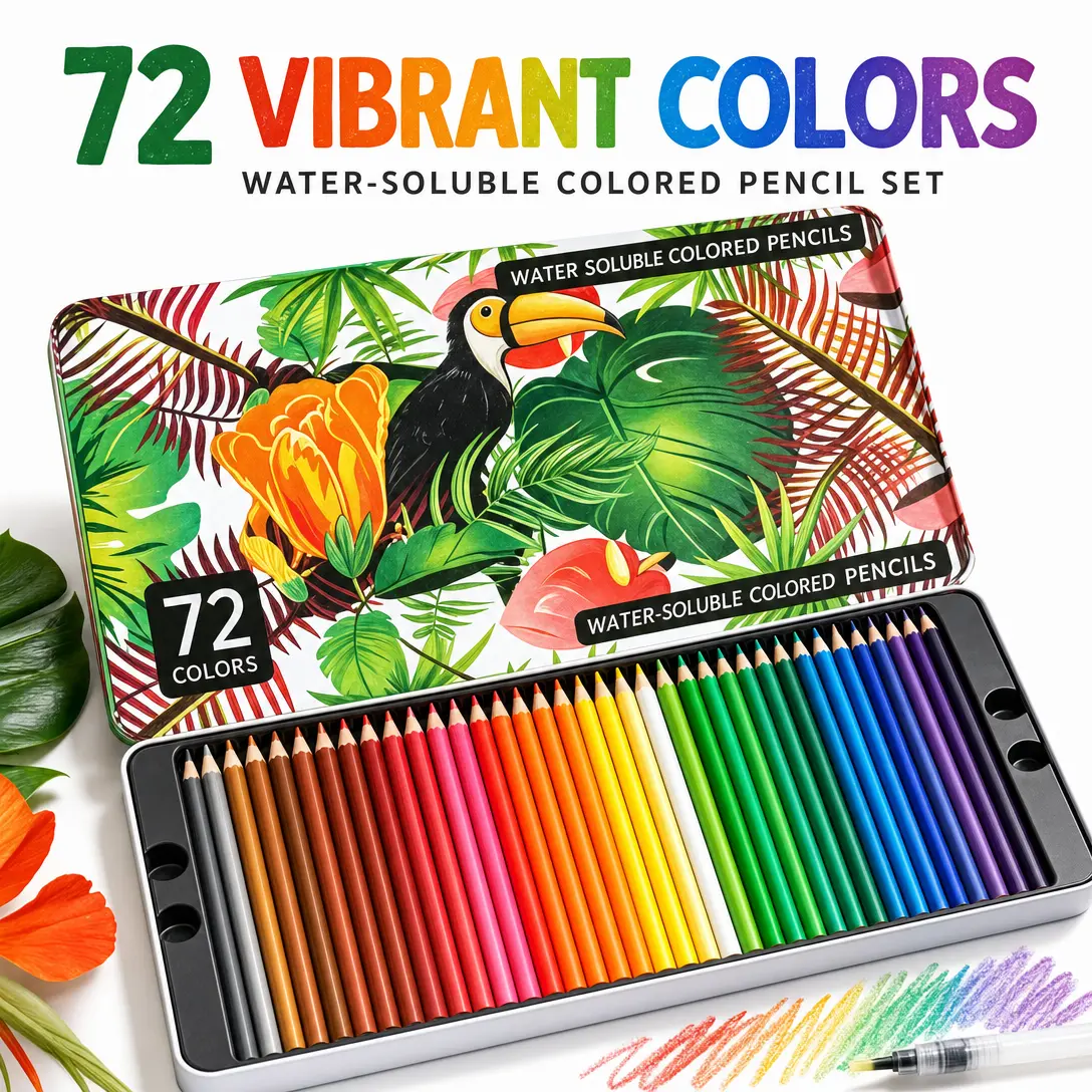 72 Water-Soluble Colored Pencils Set, Professional Watercolor Pencils with Metal Case, Non-Toxic Art Supplies for Adults Kids Drawing Sketching