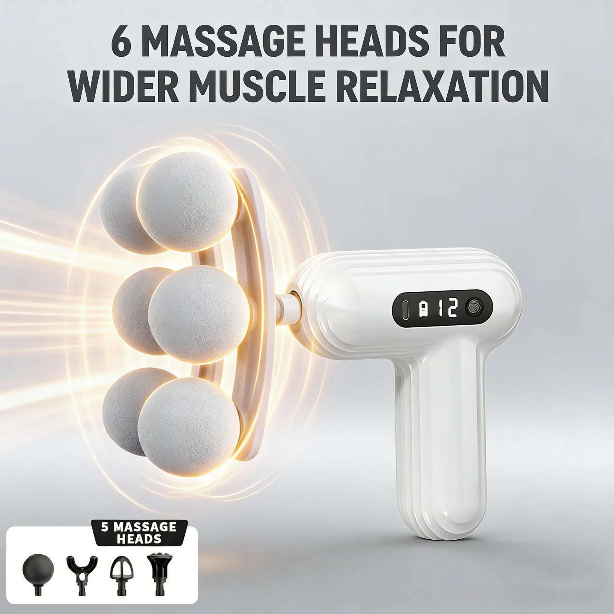 6 Massage Heads for Wider Muscle Relaxation - 4 Attachments Included - Ideal for Deep Tissue Relief & Recovery