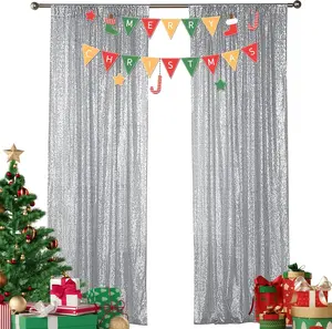Silver Backdrop Curtains 2 Pieces 2FTx8FT Sequin Backdrop Decor for Party Wedding Christmas Background