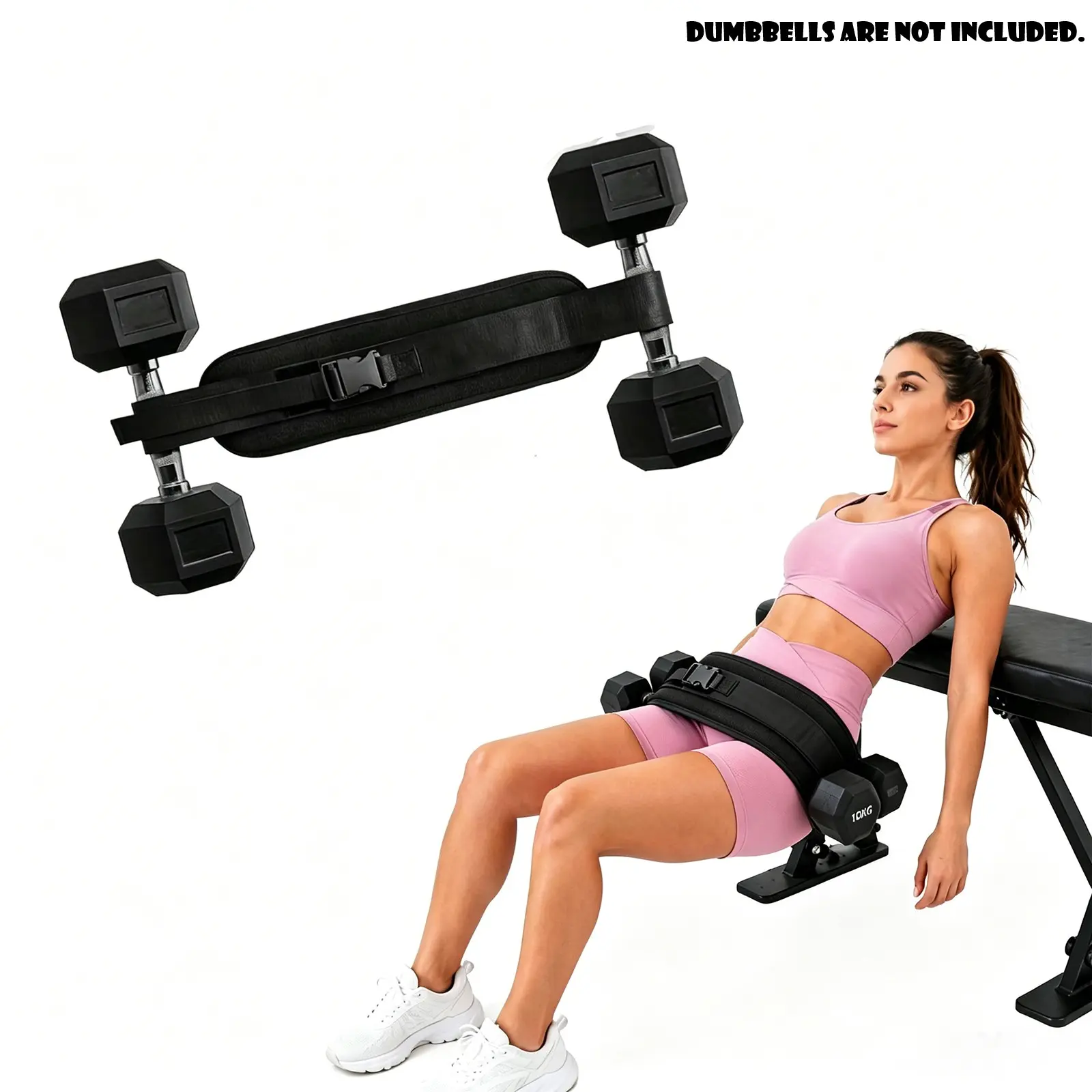 Adjustable Hip Thrust Belt, Glute Workout Equipment with Extra Padding, Compatible with Dumbbells & Weight Plates, Home Gym Fitness Training Belt