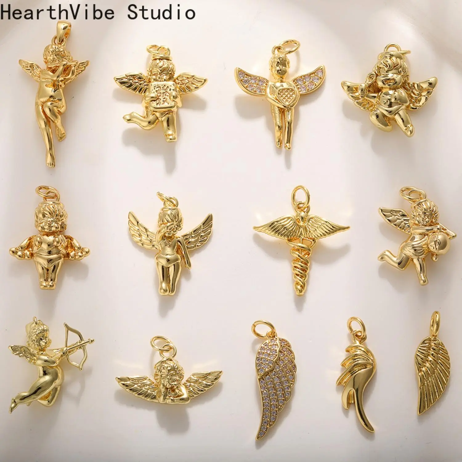 18K Gold-Plated Copper Angel Wing Pendant — DIY Jewelry Charm for Bracelets, Earrings, and Necklaces