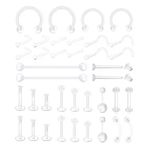 38Pcs/Set Clear Piercing Retainers for Surgery Bioflex Nose Rings Belly Rings Septum Eyebrow Lip Cartilage Tragus Earring Retainer Industrial Bar Plastic Piercing Jewelry for Work