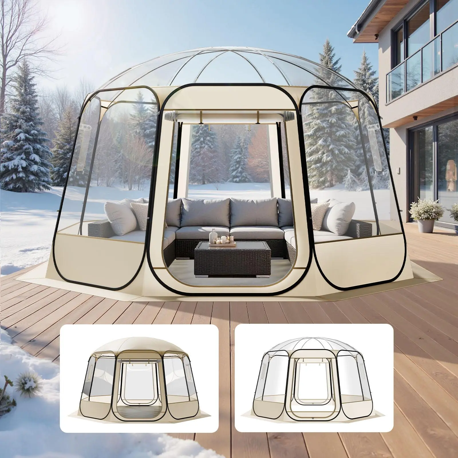 【SummerFinds】VEVOR Pop up Bubble Tent, 12 x 11.1 ft Waterproof & UV-Resistant, Clear Camping Tent Shelter, Outdoor Garden Dome Igloo Tents with Windows, 540° Panoramic View, for 10-12 Persons Patio Backyard