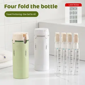 4-in-1 Travel Dispenser Bottle for Toiletries Portable Cosmetic Shampoo Storage Lotion Compact Plastic Container Wholesale Easy Press Smooth Flow Bottle