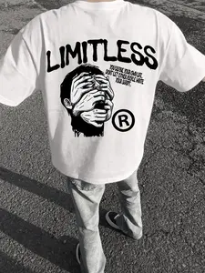 Dark Style Eye-Covering Mouth-Covering Portrait T-Shirt, American Hip-Hop Oversize Loose Short Sleeve, Trendy Limitless Statement Top