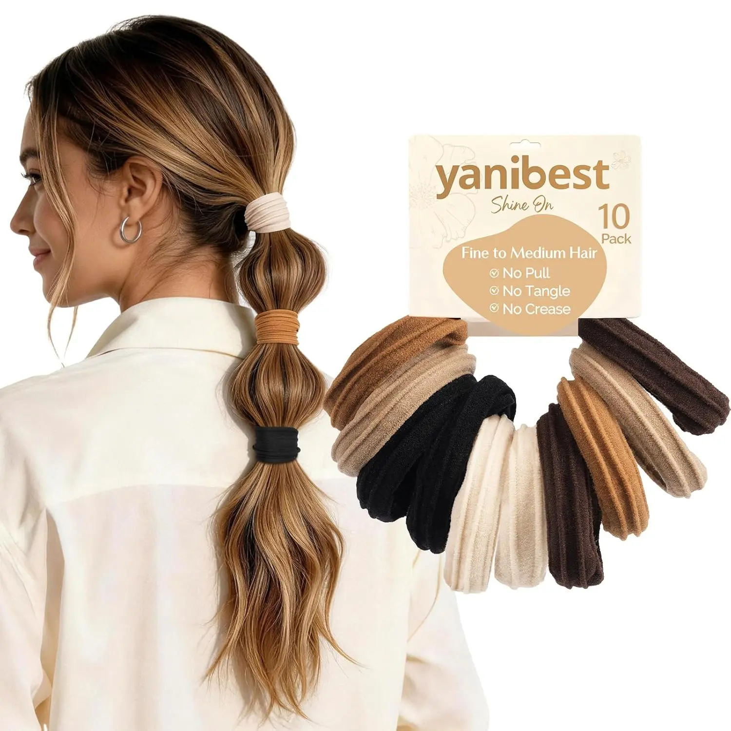 YANIBEST Seamless Soft Nylon Hair Ties, 10 Pack No-Damage & Crease-Free Ponytail Holders, Fashionable Hair Accessories for Braids & Daily Styling, Scrunchies For Hair