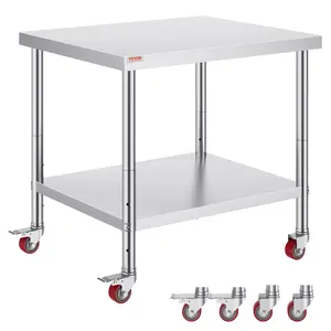 VEVOR Stainless Steel Work Table 36 x 30 x 34 Inch, 700 LBS Load Capacity with 4 Wheels, 3 Adjustable Height Levels, Heavy Duty Food Prep Worktable for Commercial Kitchen Restaurant, Silver