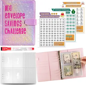 100 Envelopes Money Saving Challenge, Money Saving Budget Binder with Cash Envelopes, Motivational Process to save $5050, Money Saving Binder 100 Pocket Pre-Numbered, A5 Saving Challenge Book-Pink LXWHYP