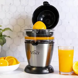 Hands Free Electric Citrus Juicer, 1-Button Juicer Machine, Orange Lime Grapefruit Lemon Squeezer, Easy to Clean Orange Juicer Squeezer, Black/Stainless Steel