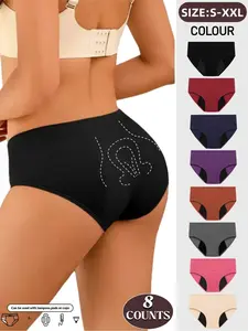 Women's Seamless Breathable Design Comfortable Low Waist Period Panties, Elastic Waistband, Non-Irritating, Leakproof Knicker for Daily, Simple Solid Minimalist Casual Briefs, Soft Underwear, Knitted Stretch Underwear, All Seasons