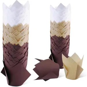 150 count  Cupcake Liners - Muffin Paper Baking Cups, Greaseproof Wrapper Holders for Birthday, Wedding, Party,  Showers, Catering, Restaurants(Brown,White,Light Brown)
