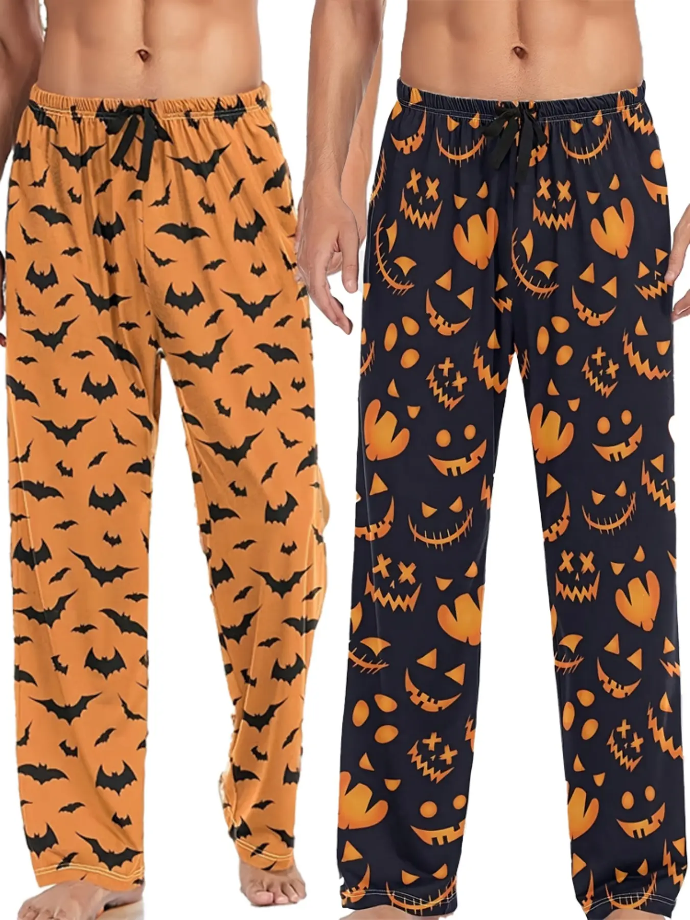 Men's Fashion Halloween Pumpkin Print Pajama Pants, Polyester Blend, Breathable Comfort, Suitable for Spring Summer Fall