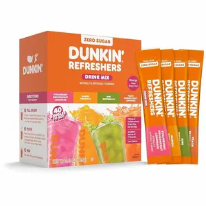 Dunkin’ Zero Sugar Refreshers Singles To Go! Powdered Drink Mix, 40 Ct Variety Pack, Energy from Green Tea, Aspartame-Free, Just Add Water