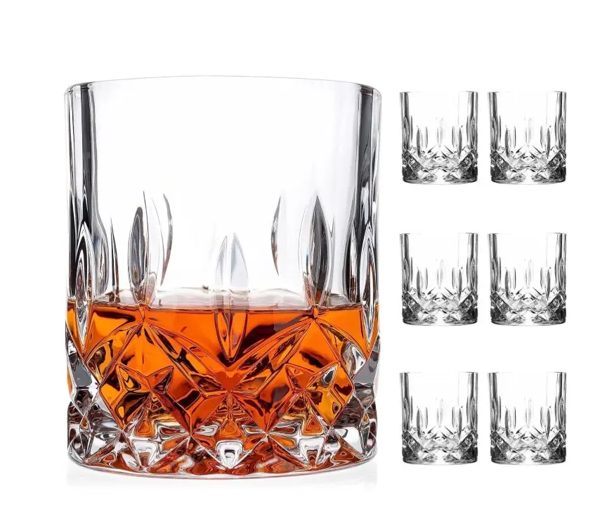 TINANA Crystal Cut Whiskey Glasses 6 pack: 10oz Ultra-Clear Old Fashioned Glass, Premium Lead-Free Crystal Glass Tumbler For Drinking Bourbon, Scotch, Cognac, Cocktails