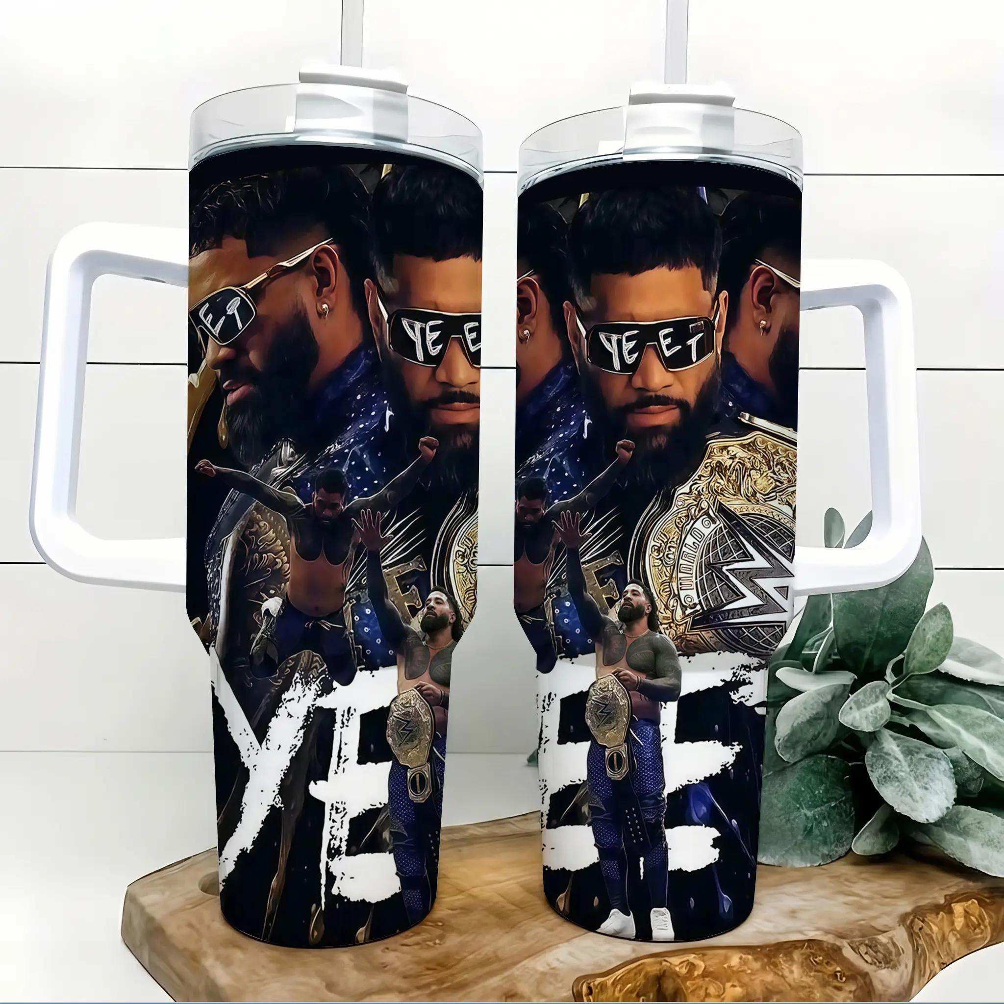 Jey Uso Wrestling Fan 40oz Insulated Travel Tumbler Stainless Steel Mug with Handle and Straw Leak Proof Vacuum Thermal Cup Keeps Drinks Hot 12H Cold 24H Gift for WWE Fans Main Event Yeet Aesthetic Large Water Bottle Reusable Mug 2026