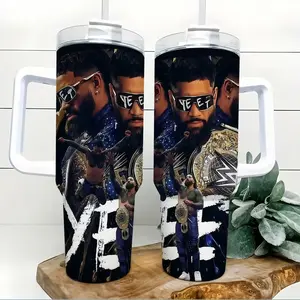 Jey Uso Wrestling Fan 40oz Insulated Travel Tumbler Stainless Steel Mug with Handle and Straw Leak Proof Vacuum Thermal Cup Keeps Drinks Hot 12H Cold 24H Gift for WWE Fans Main Event Yeet Aesthetic Large Water Bottle Reusable Mug 2026