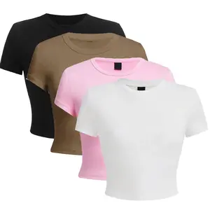 Y2K Solid Crop Tops Short Sleeve