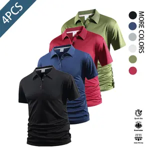 Men’s four-piece casual long-sleeve polo set, quick-drying, suitable for golf, tennis, and other sports, comfortable and stylish, featuring contrast collar and cuff designs.