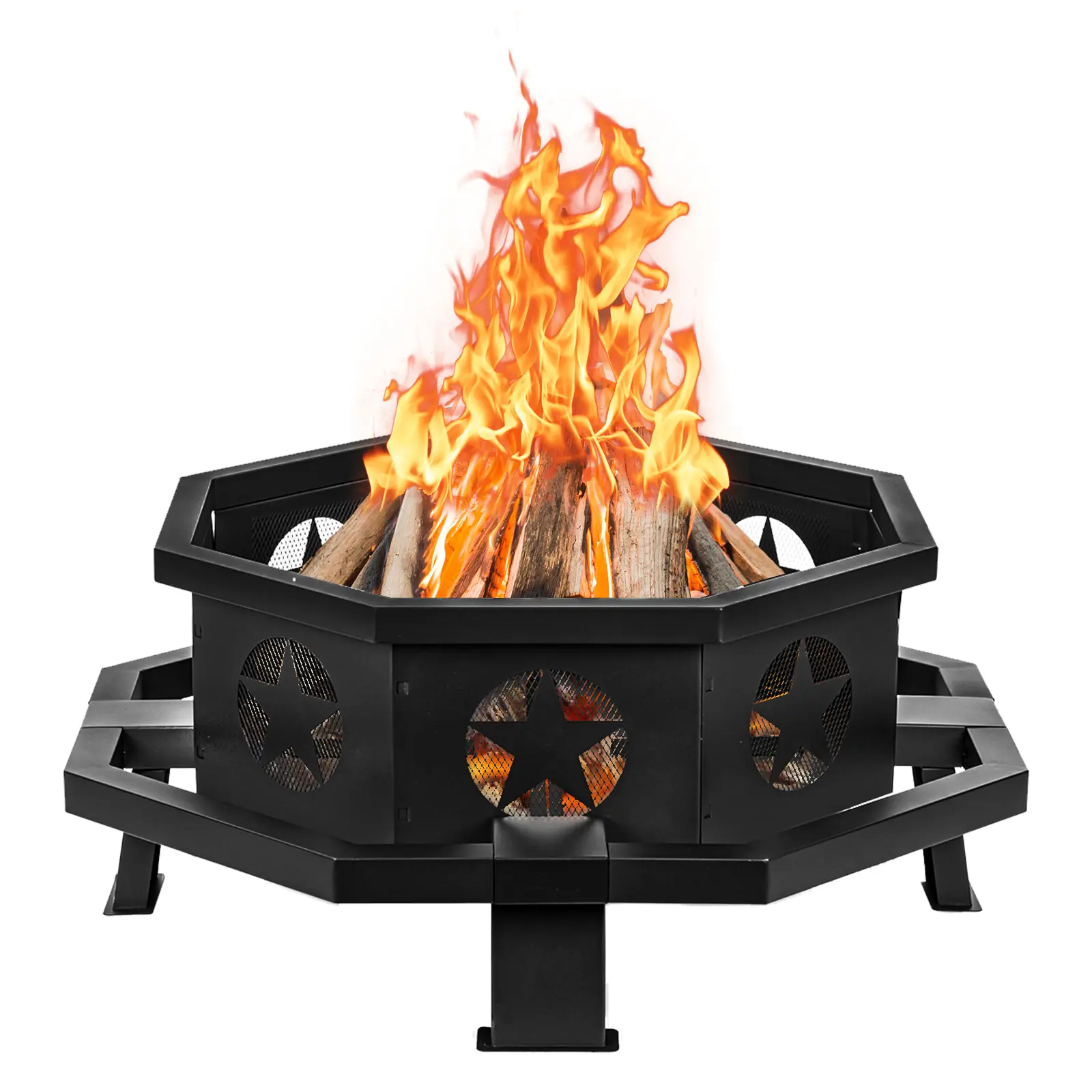 Outvue Fire Pit,42-Inch Heavy Duty Wood Burning Fire Pit – Outdoor Octagonal Fire Pit with Fire Poker, Ideal for Camping, Yard, and Patio Decorative Modern Fire Pit Set Fire Pit Table