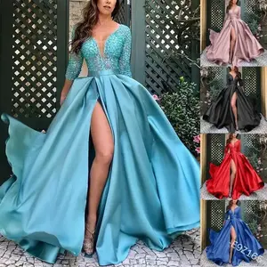 2025 Women’s Lace Beaded Sexy Long Dress with Swing and Draped Train for Banquets and Evening Wear