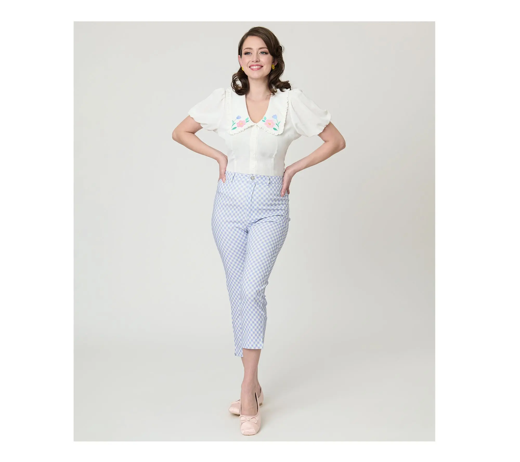 Disney x Unique Vintage Blue Gingham Rachelle Capri Pants