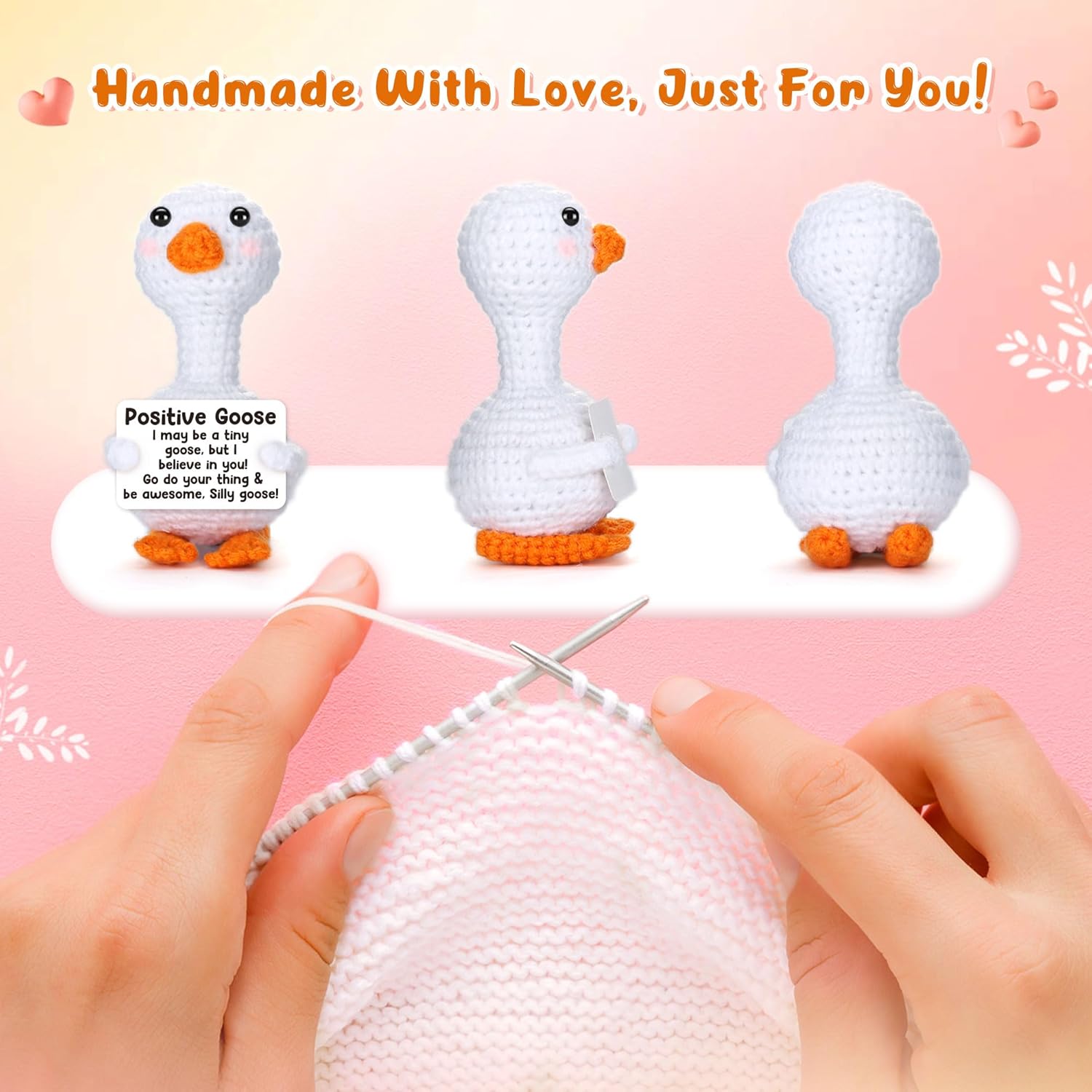 Mini Goose Easter Basket Stuffers for Teens Girls Women Crochet Positive Goose Emotional Cheer Support Easter Gifts for Kids Birthday Graduation Gift for Her College Nurse Friend Bestie Coworker