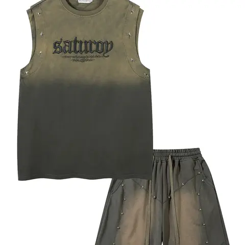 Men Women Summer Casual Short Set, Sleeveless Graphic Tee & Shorts Two-Piece Suit, Loose Fit Regular Length, No Ca Prop 65