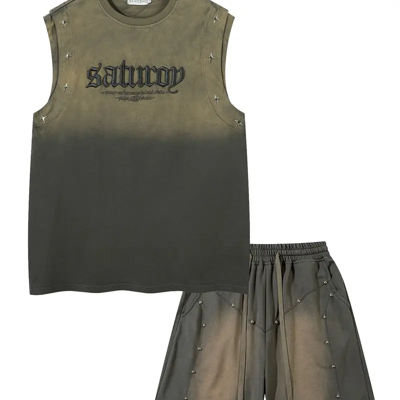 Men Women Summer Casual Short Set, Sleeveless Graphic Tee & Shorts Two-Piece Suit, Loose Fit Regular Length, No Ca Prop 65