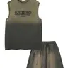Men Women Summer Casual Short Set, Sleeveless Graphic Tee & Shorts Two-Piece Suit, Loose Fit Regular Length, No Ca Prop 65