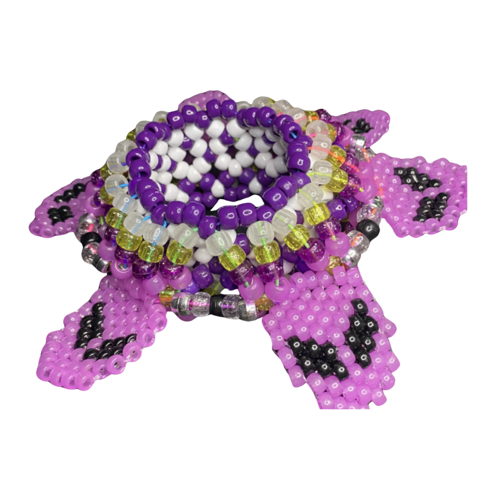 6 Mini Glow-n-Dark Purple Alien Faces on Purple Kandi UFO Cufff -Handmade -to-Order