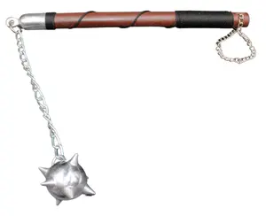 Medieval Warrior 16" Solid Metal Single Mace Ball Flail Morningstar Renaissance Cosplay Roleplay Authentic Replica with Cord-Wrapped Handle and Chain