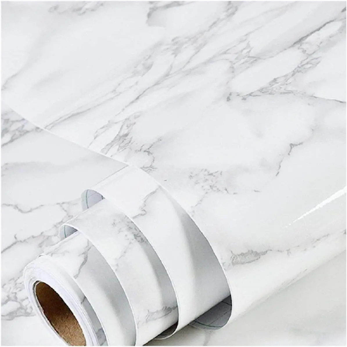 Marble Contact Paper 15.7" x 118" White Grey Wallpaper Peel and Stick Glossy Marble Self Adhesive Contact Paper for Countertop Kitchen Cabinets Bathroom