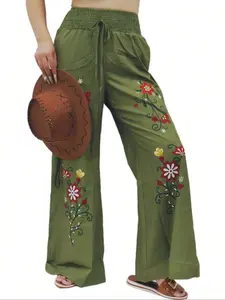 Elegant Floral Print Wide Leg Pants, Comfortable Long Casual Trousers, Plus Size Women's Fashion, Stylish and Comfy