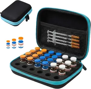 Peptide Vial Case for Fridge, 30 Slots Insulin Fridge Holder Storage Case–Fits 1-3Ml Vials for Peptide, Insulin and GLP-1 Storage, Black and Blue Zipper lyvantha