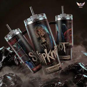 Slipknot We Are Not Your Kind 40 oz Vacuum Insulated Stainless Steel Water Bottle - Leakproof Portable Travel Mug with Handle, Straw, Collage Graphic for Nu-Metal Fans Dark Aesthetic Merch Gift
