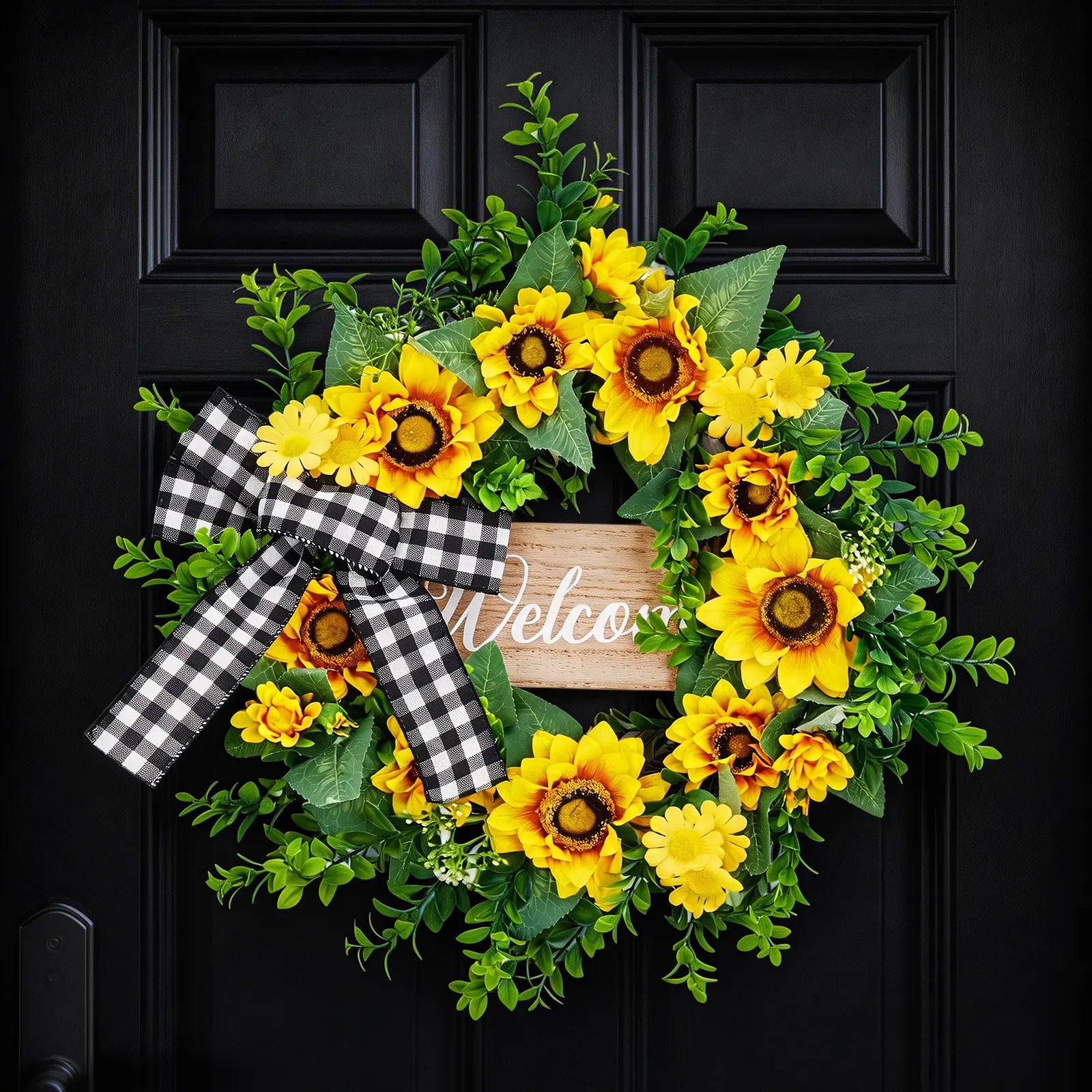 20 Inch Rustic Golden Blossom Floral Wreath, Artificial Spring Summer Wall Porch Ornament, Elegant Farmhouse Decoration and Mother’s Day Gift