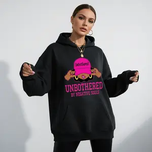 Women's Unbothered Sassy Afro Queen Graphic Hoodie - Cotton Blend Black Long Sleeve Pullover Regular Fit | Soft & Breathable Fabric, Durable Print, Everyday Comfort, Machine Washable, casual hoodie urban streetwear