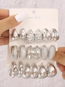 18pcs Elegant Punk Ccb Water Drop & Irregular Triangle Earrings Set, Vintage Geometric Resin Jewelry for Women, Perfect for Daily Wear & Parties, Punk Style Earrings