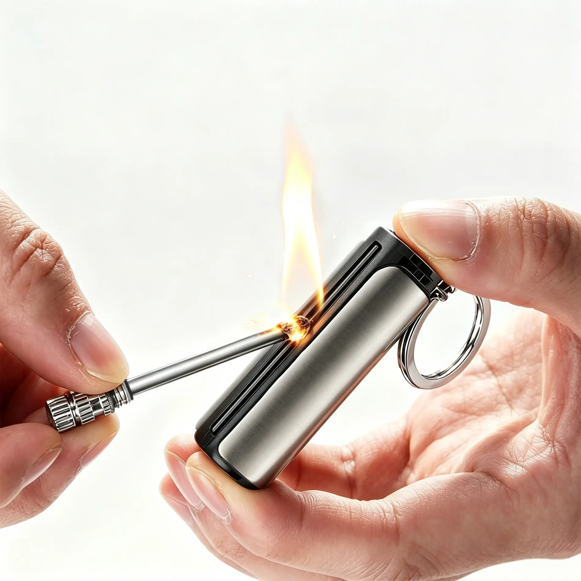 Refillable Metal Body Permanent Match Lighters 5-Pack, Waterproof Windproof Keychain Survival Tool, Camping Essential for Outdoor Enthusiasts (Lighter Fluid Not Included, No Battery), Refillable Pack