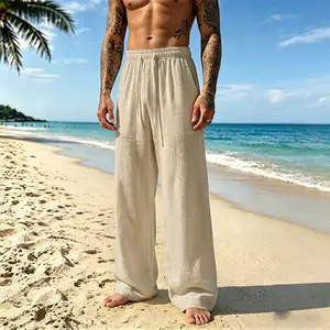 Men’s Tencel linen pants for the new season—summer collection. Loose, breathable, comfortable straight wide-leg long pants for summer outfits, suitable for everyday wear.