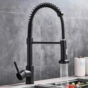 Kitchen Faucet with Pull Down Sprayer, Spring Single Handle Kitchen Sink Faucets Modern Black Pull-Out Spring Stainless Steel Kitchen Faucets for Camper Farmhouse RV Bar Kitchen Sinks