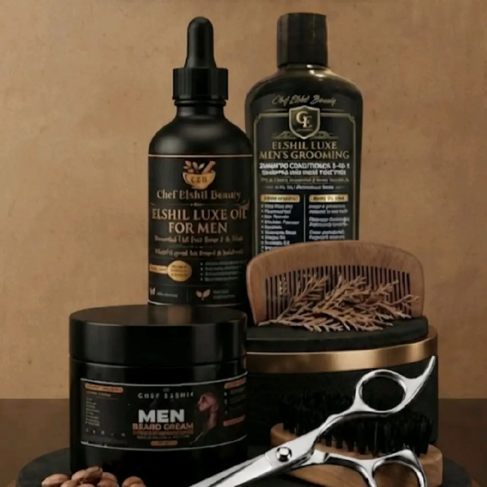 Elshil Luxe Men's Grooming System Kit - Hair Restoration & Beard Perfection, 4.oz Oil, 5.oz Cream, 10.oz 2-in-1 Shampoo for Thicker, Stronger Hair & Soft, Flawless Beard
