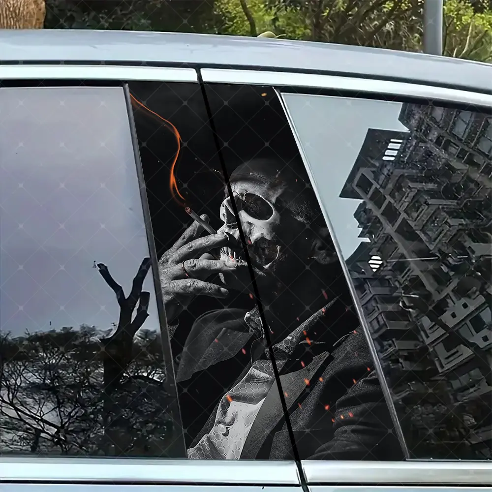 2pc Cool Skull Car B-Pillar Sticker, Vinyl Decal, Easy Peel & Stick, Sunproof Waterproof Scratch-Resistant, Car Decoration, Sticker For Cars, Car Decals, Car Decorative Sticker