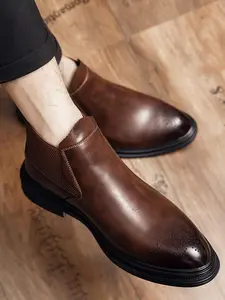 Men's Business Fashion Brogue Boots, Simple Style Solid Color Dress Boots, Formal Boots, Fashionable Shoes for Daily Wear