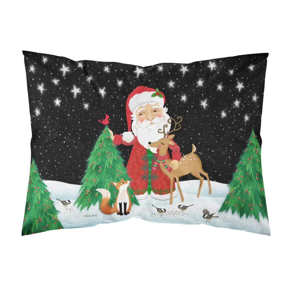Santa Claus Printed Fabric Textile Standard Pillowcase, Festive Look Holiday Theme Bedding for Home Bedroom