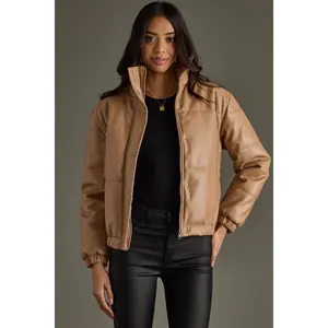 Tan Cropped Puffer Jacket
