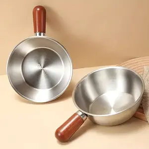 Stainless Steel Soup Pot with Wooden Handle, 6.53x2.29 Inch Small Cookware for Home & Restaurant, Compatible with Induction Stoves, Stew Pot