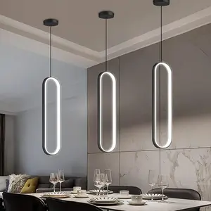 Modern LED Pendant Light, Simple Circular Line Design, Wired Three-Color Source for Kitchen Island Dining Bedroom Bedside Study, Home Decor Lighting