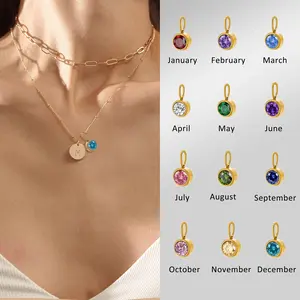 [LeBijouLab][A to H] Golden Initial Letter Birthstone Necklace For Women, Golden Stainless Steel Initial Letter Necklaces, Christmas Gifts, Birthday Gift for Her, Valentine's gift for 2025
