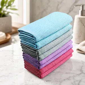 10 Pack Fish Scale Cleaning Cloths, Lint Free Microfiber Polishing Towels, Reusable Absorbent Wiping Rags for Glass Car Kitchen Household